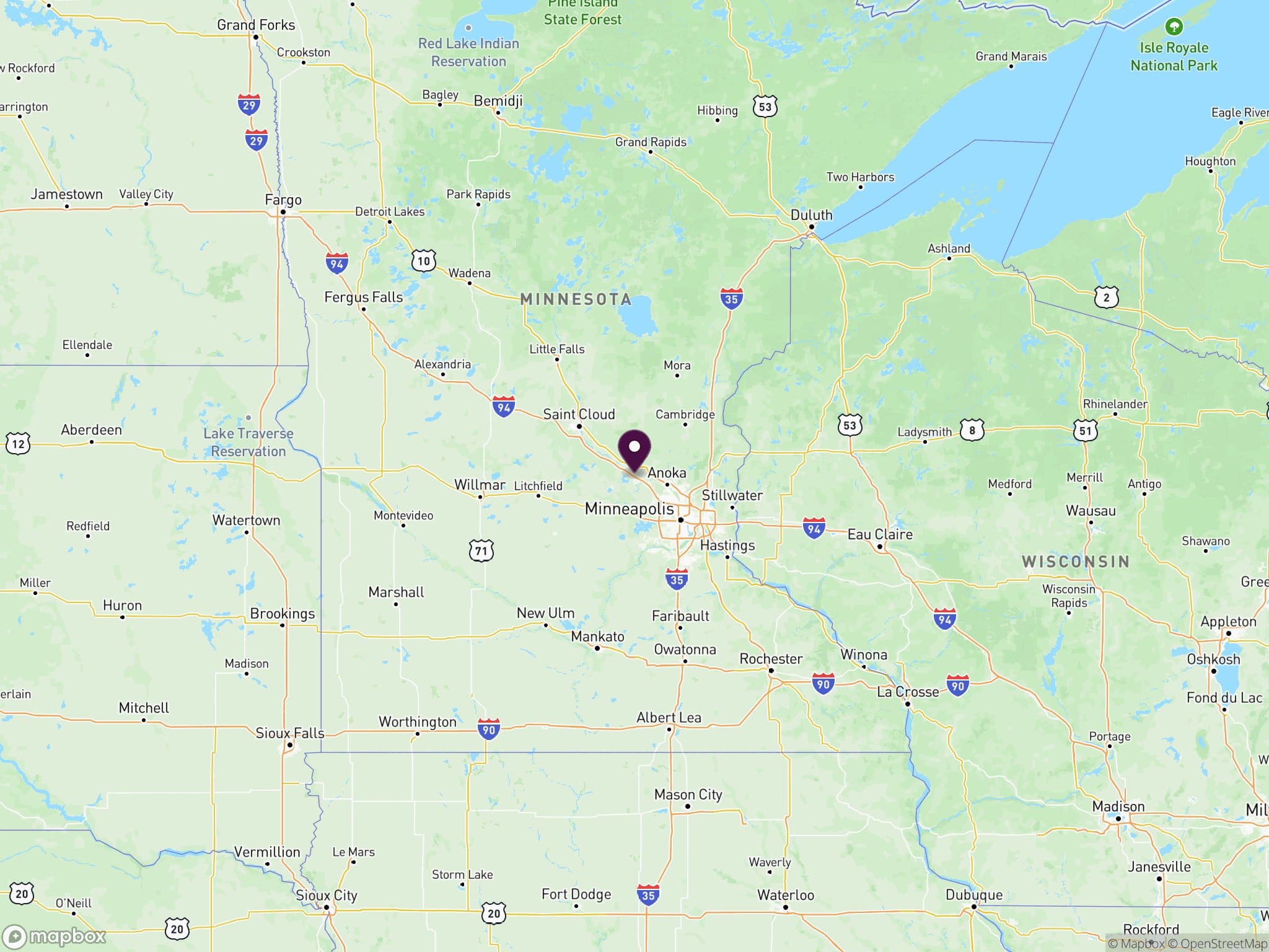 Locator map: the site is in the City of Albertville, Wright County, east-central Minnesota, northwest of the Twin Cities along the I-94 corridor